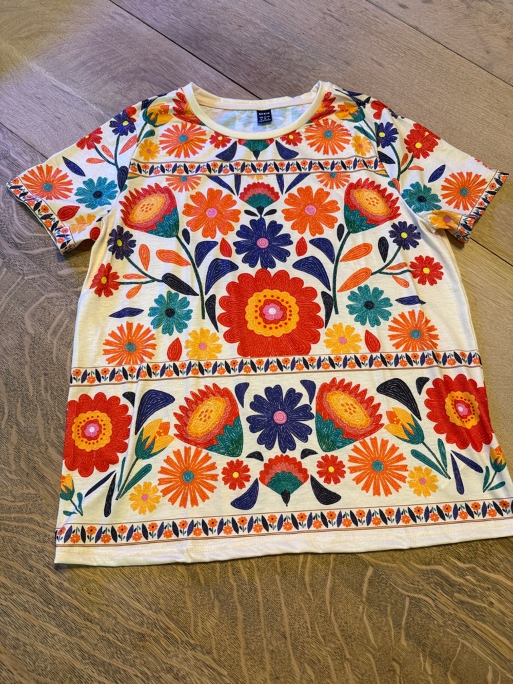 NWOT Boho Floral Short Sleeve Top - Multicolor SHEIN